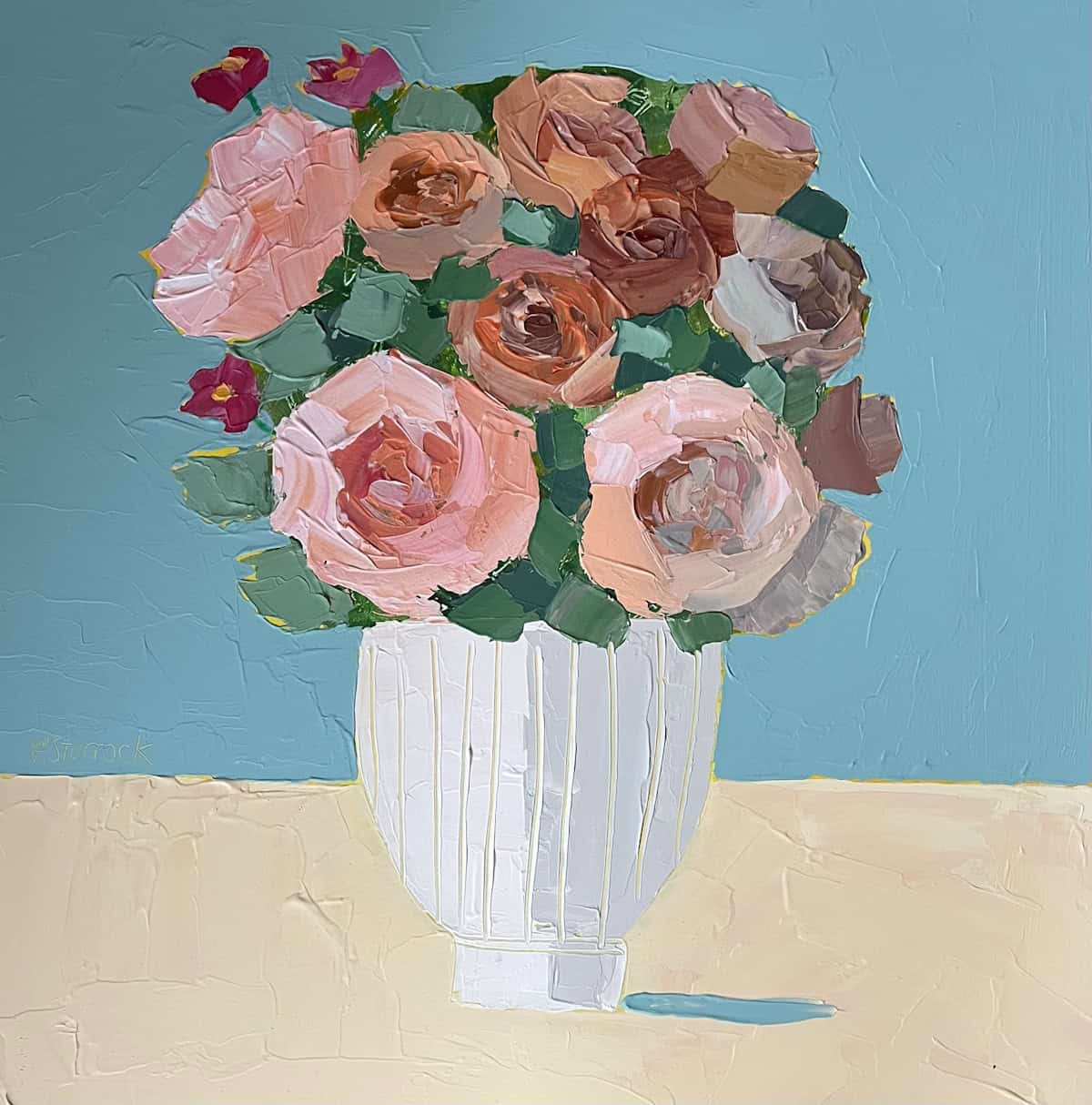 Peach Roses in a White Vase Fiona Sturrock